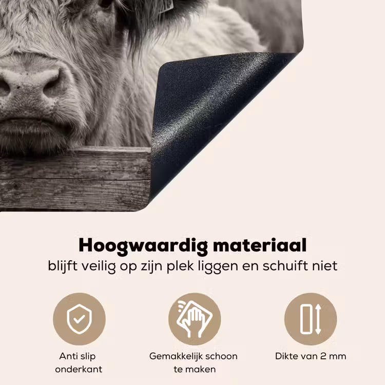 Schotse hooglander - Zwart - Wit - Hout Inductie beschemer met haakjes klein -ky-onderkant-nl