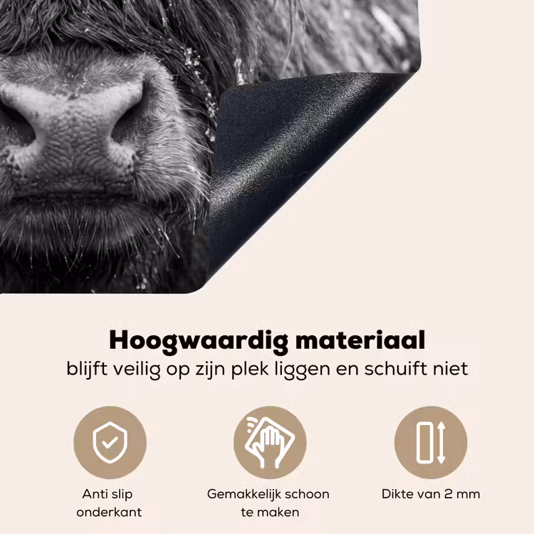 Schotse hooglander - Zwart - Wit - Sneeuwvlokken Inductie beschemer met haakjes klein -ky-onderkant-nl