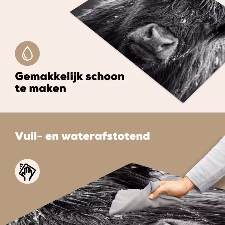 Schotse hooglander - Zwart - Wit - Sneeuwvlokken Inductie beschemer met haakjes klein -ky-schoon-nl