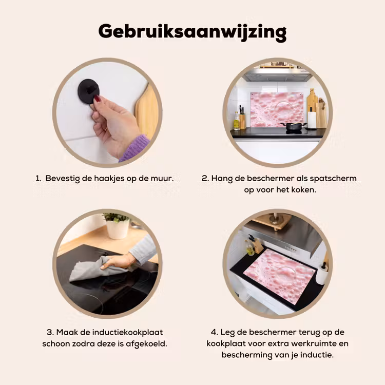 Schuim - Structuur - Roze Inductie beschemer met haakjes klein -ky-gebruik-nl