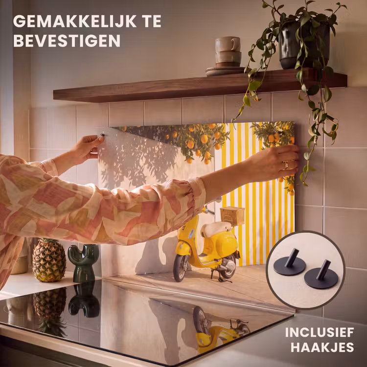 Scooter - Natuur - Zomer - Geel - Mediterraan Inductie beschemer met haakjes klein -ky-ophangen-nl