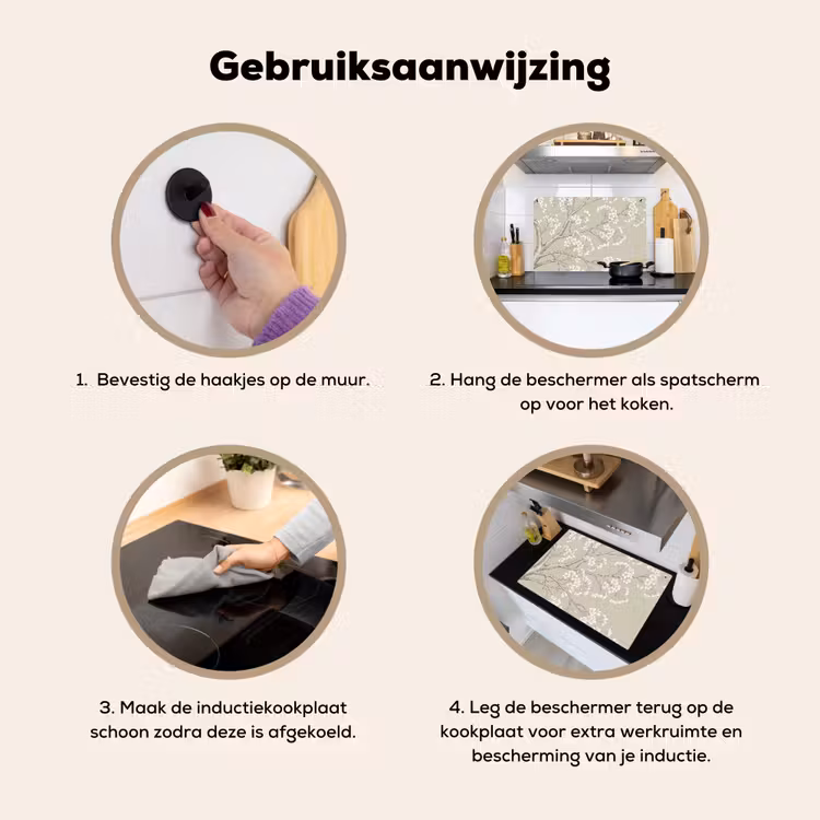 Sereen - Bloesem - Wit Inductie beschemer met haakjes klein -ky-gebruik-nl