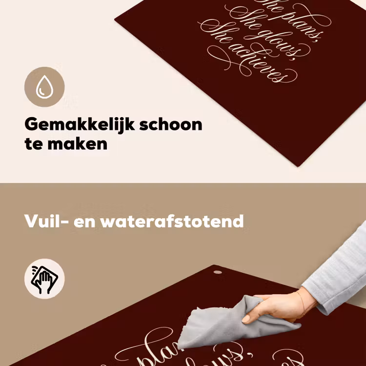 She plans she glows she achieves - Rood - Cursief Inductie beschemer met haakjes klein -ky-schoon-nl
