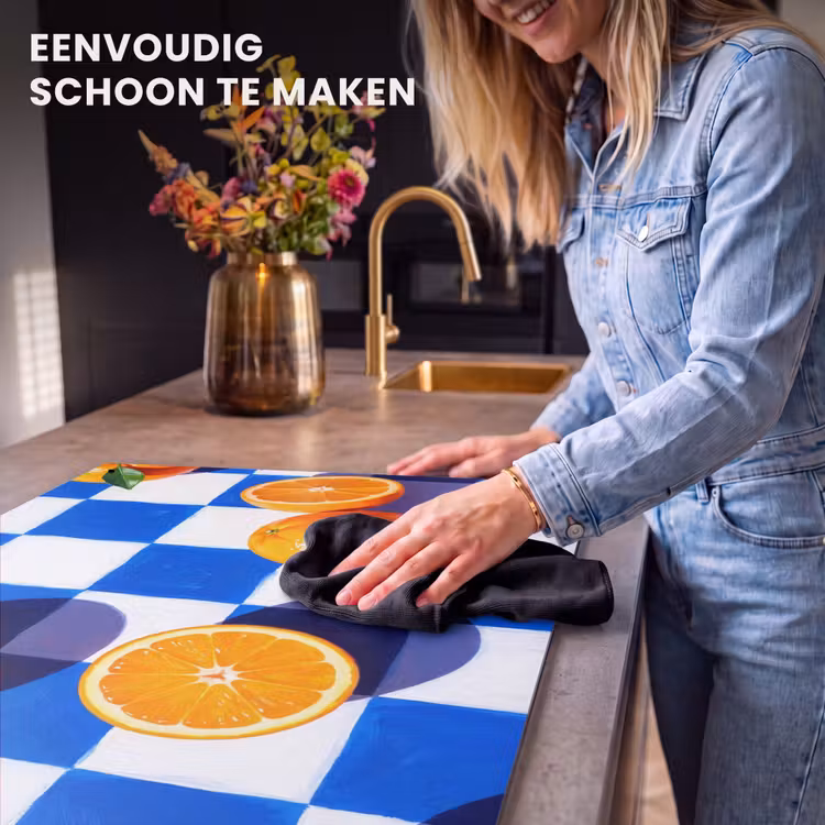 Inductiebeschermer & spatscherm (2in1) - Sinaasappel - Geruit - Eten - Sinaasappel - Geruit - Eten Inductie beschemer met haakjes klein