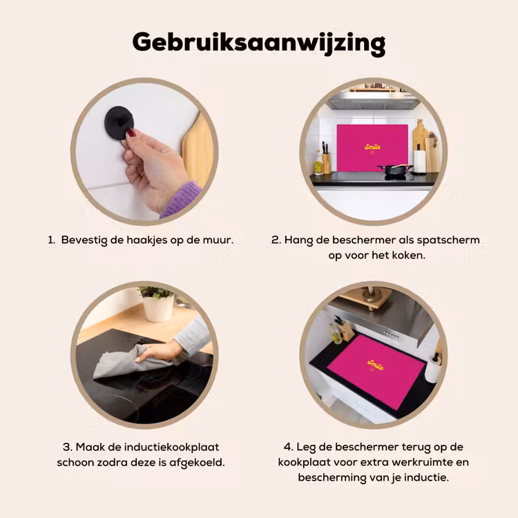Smile - Stippen - Roze Inductie beschemer met haakjes klein -ky-gebruik-nl