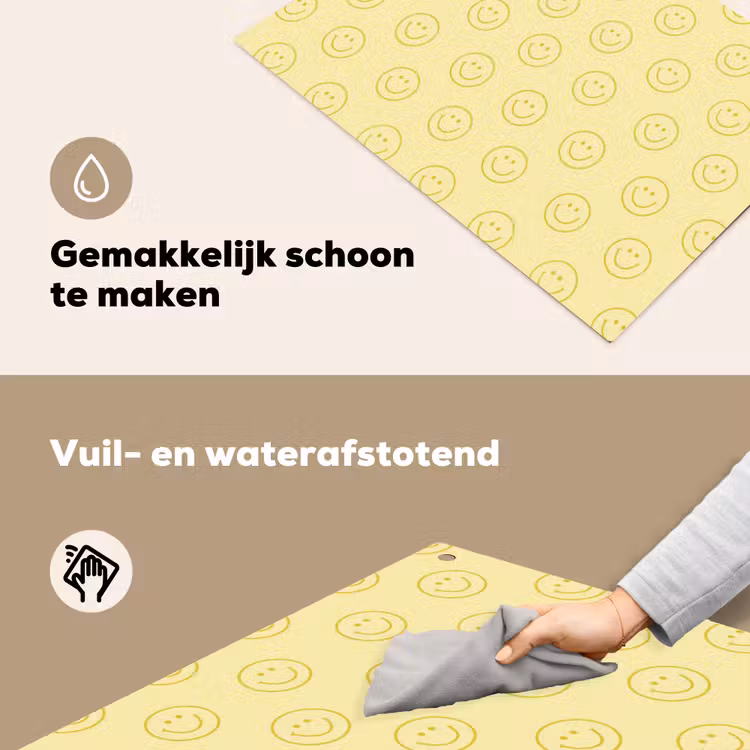 Smileys - Patroon - Retro - Zachtgeel Inductie beschemer met haakjes klein 777 -ky-schoon-nl