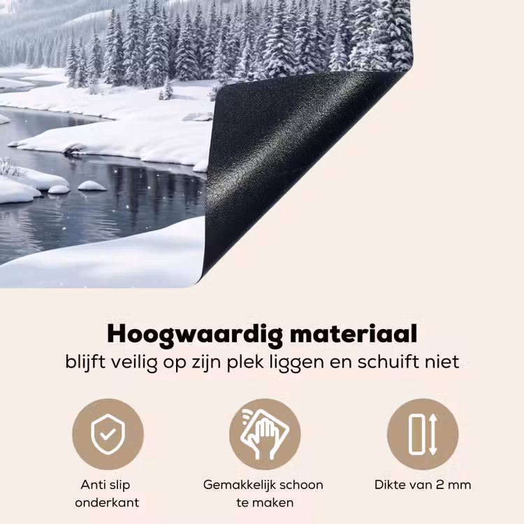 Sneeuwlandschap - Bergen - Rivier - Winter Inductie beschemer met haakjes klein -ky-onderkant-nl