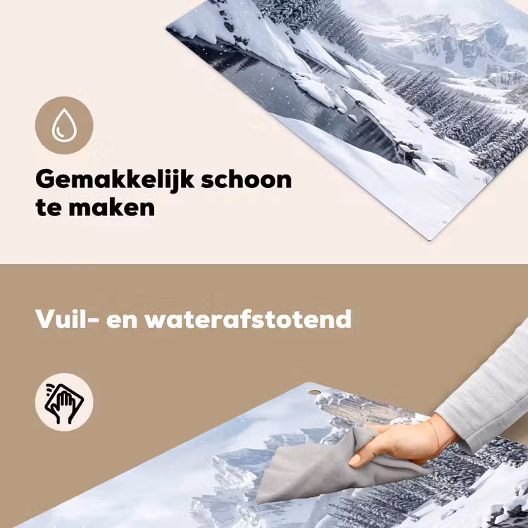 Sneeuwlandschap - Bergen - Rivier - Winter Inductie beschemer met haakjes klein -ky-schoon-nl