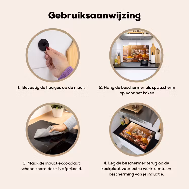 Inductiebeschermer & spatscherm (2in1) - Specerijen - Markt - Kleurrijk - Specerijen - Markt - Kleurrijk Inductie beschemer met haakjes klein
