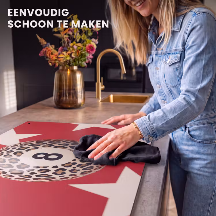 Spel - Dierenprint - Nummer 8 - Modern - Rood Inductie beschemer met haakjes klein -ky-schoon-nl