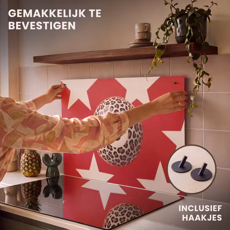 Spel - Dierenprint - Nummer 8 - Modern - Rood Inductie beschemer met haakjes klein -ky-ophangen-nl
