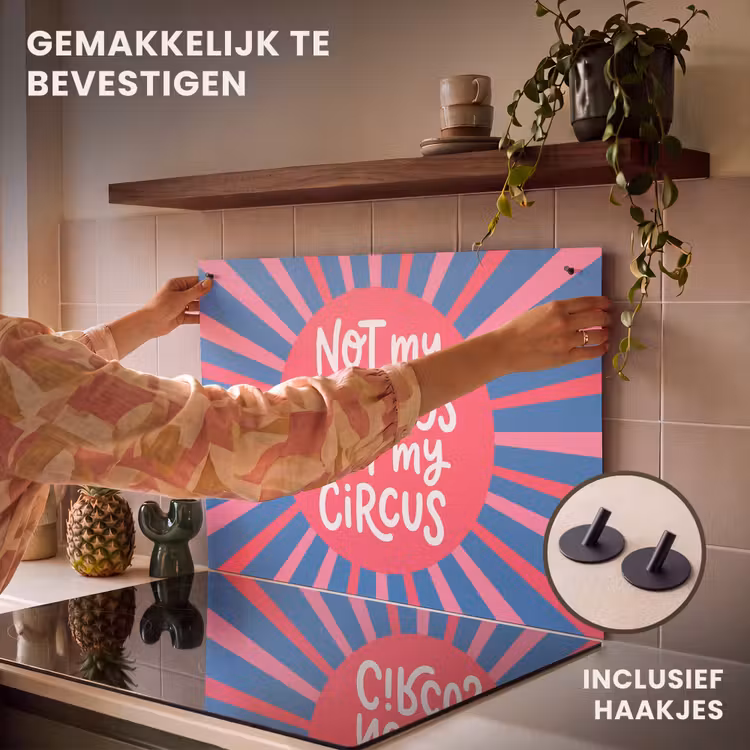 Spreuk - Grafisch - Abstract - Roze - Blauw Inductie beschemer met haakjes klein -ky-ophangen-nl