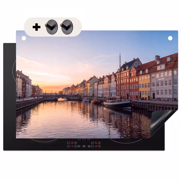Stad - Gracht - Zonsondergang - Klassiek - Kleurrijk Inductie beschemer met haakjes klein -3d