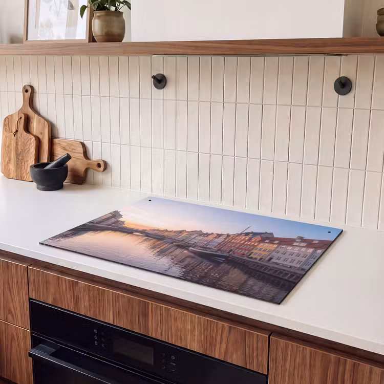 Stad - Gracht - Zonsondergang - Klassiek - Kleurrijk Inductie beschemer met haakjes klein -sfeer1