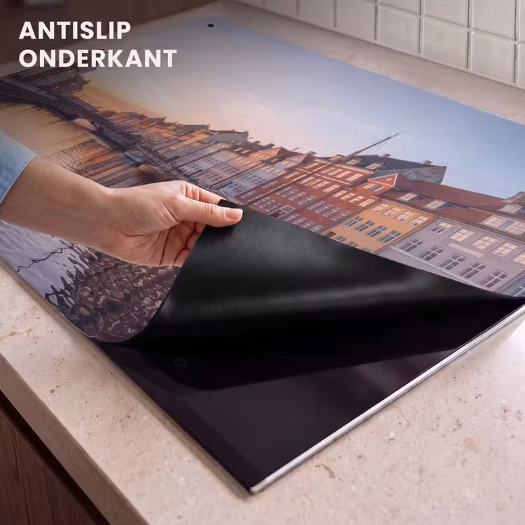 Stad - Gracht - Zonsondergang - Klassiek - Kleurrijk Inductie beschemer met haakjes klein -ky-onderkant-nl