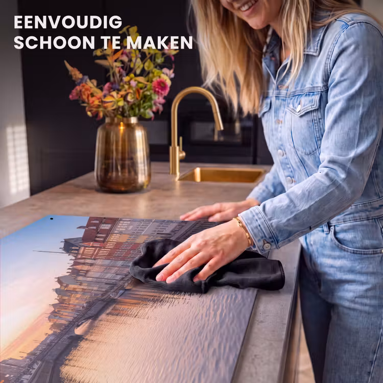 Stad - Gracht - Zonsondergang - Klassiek - Kleurrijk Inductie beschemer met haakjes klein -ky-schoon-nl