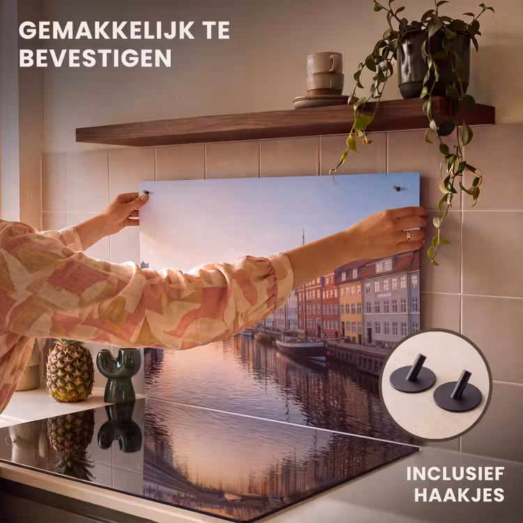 Stad - Gracht - Zonsondergang - Klassiek - Kleurrijk Inductie beschemer met haakjes klein -ky-ophangen-nl