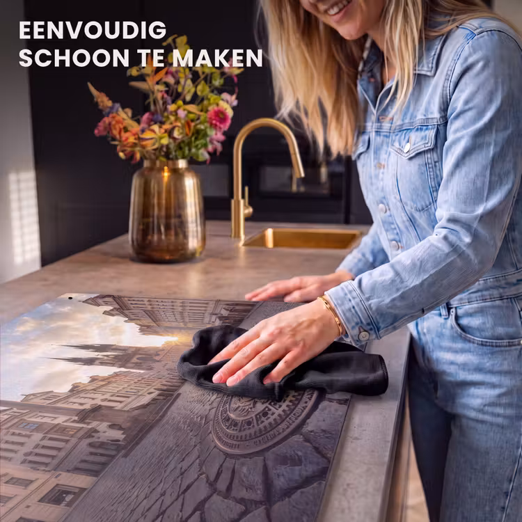 Stad - Praag - Ochtend - Architectuur - Goud Inductie beschemer met haakjes klein -ky-schoon-nl