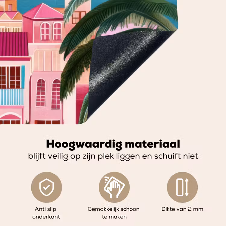 Stad - Roze - Palmbomen Inductie beschemer met haakjes klein -ky-onderkant-nl