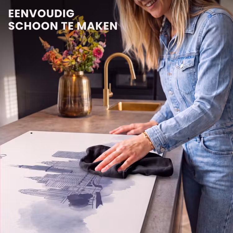 Stad - Skyline - Architectuur - Lijntekening - Blauw Inductie beschemer met haakjes klein -ky-schoon-nl