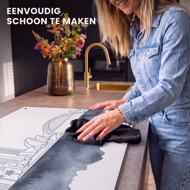Stad - Skyline - Architectuur - Minimalistisch - Blauw Inductie beschemer met haakjes klein -ky-schoon-nl