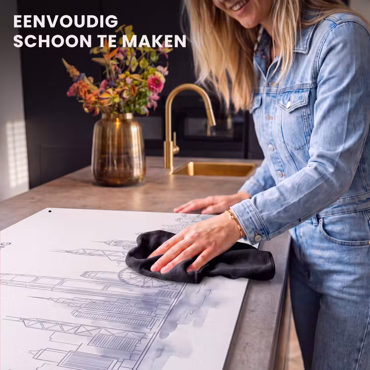 Stad - Skyline - Water - Lijntekening - Blauw Inductie beschemer met haakjes klein -ky-schoon-nl