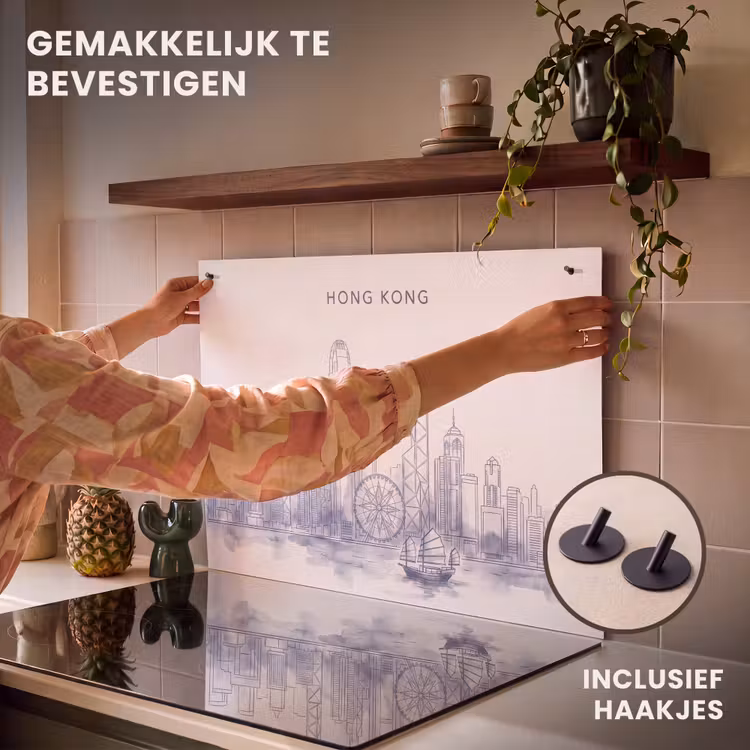 Stad - Skyline - Water - Lijntekening - Blauw Inductie beschemer met haakjes klein -ky-ophangen-nl