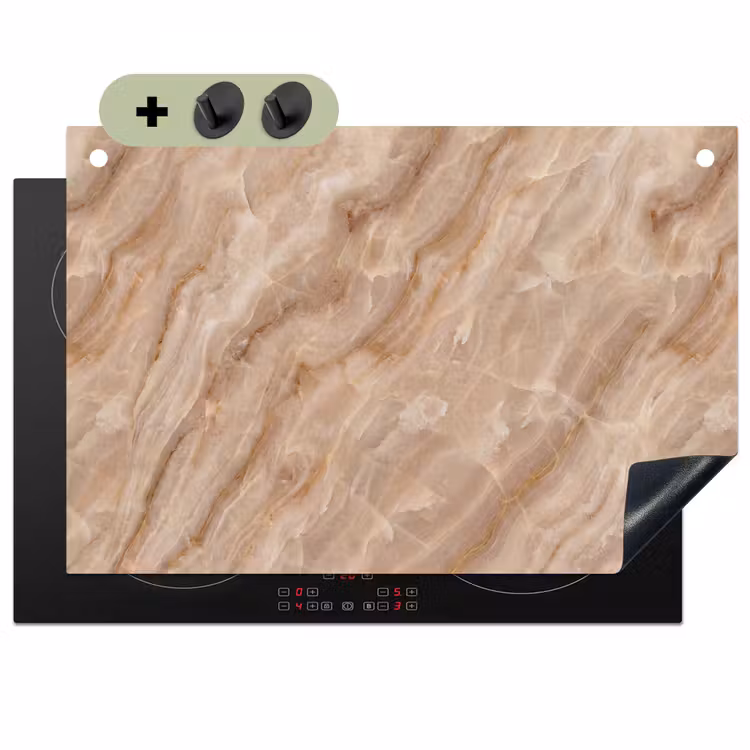 Steen - Ader - Natuur - Modern - Beige Inductie beschemer met haakjes klein -3d