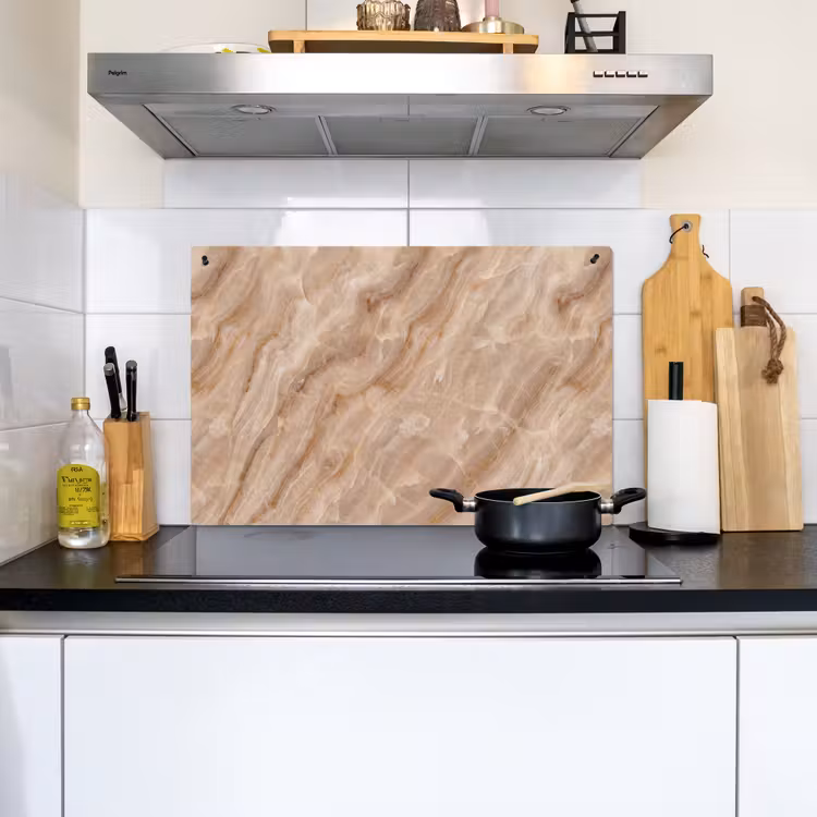 Steen - Ader - Natuur - Modern - Beige Inductie beschemer met haakjes klein -sfeer2