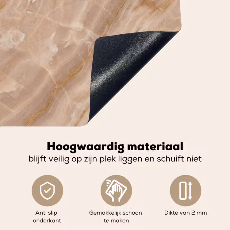 Steen - Ader - Natuur - Modern - Beige Inductie beschemer met haakjes klein -ky-onderkant-nl