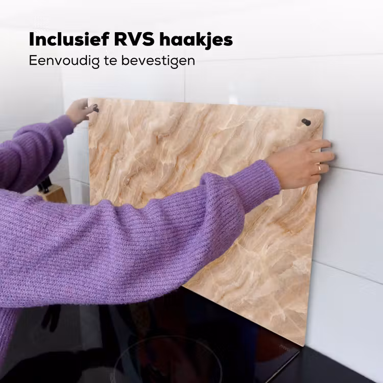 Steen - Ader - Natuur - Modern - Beige Inductie beschemer met haakjes klein -ky-ophangen-nl