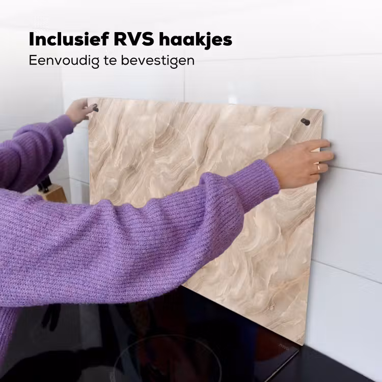 Steen - Golvend - Abstract - Beige Inductie beschemer met haakjes klein -ky-ophangen-nl