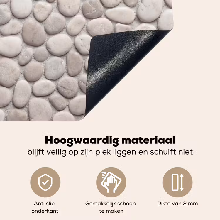 Steen - Kiezel - Natuur - Minimalistisch - Beige Inductie beschemer met haakjes klein -ky-onderkant-nl