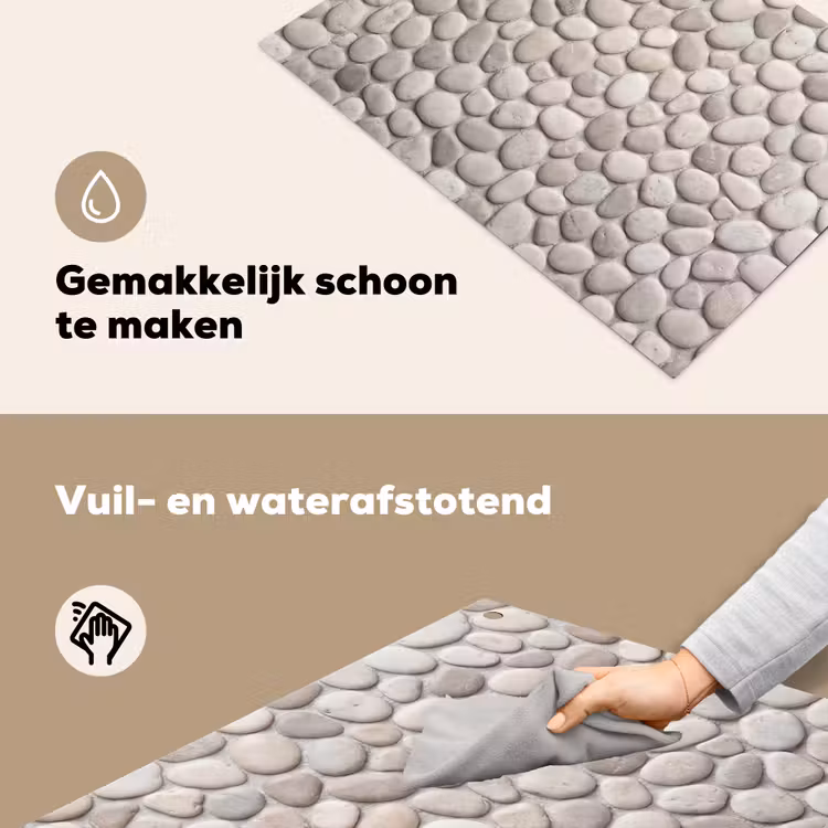 Steen - Kiezel - Natuur - Minimalistisch - Beige Inductie beschemer met haakjes klein -ky-schoon-nl