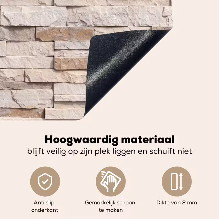Steen - Muur - Textuur - Rustiek - Beige Inductie beschemer met haakjes klein -ky-onderkant-nl
