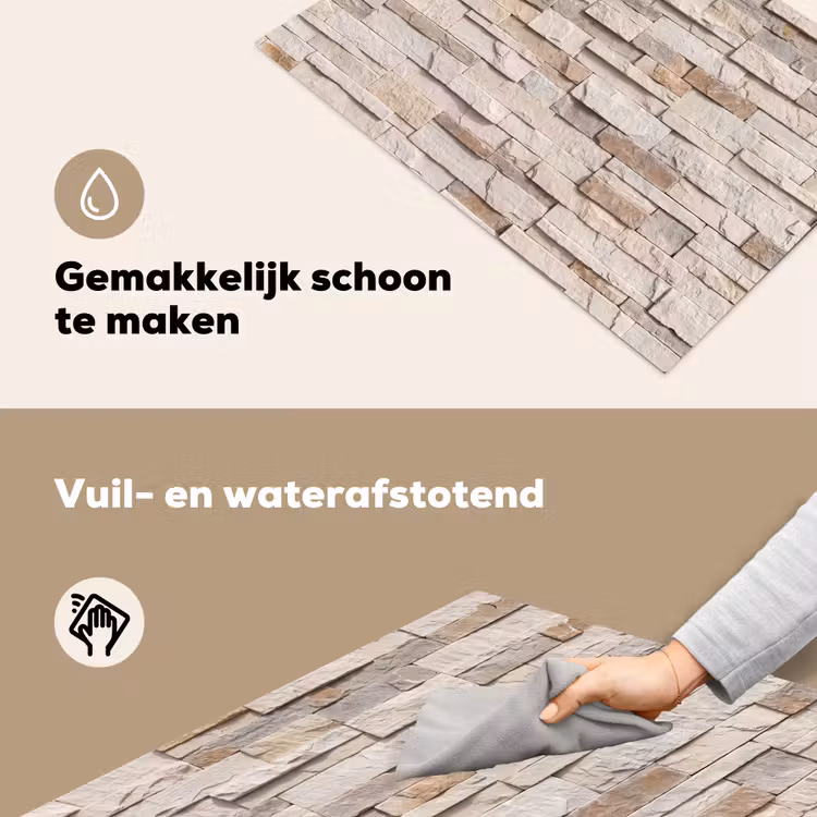 Steen - Muur - Textuur - Rustiek - Beige Inductie beschemer met haakjes klein -ky-schoon-nl