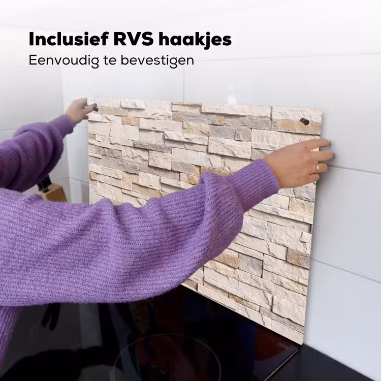 Steen - Muur - Textuur - Rustiek - Beige Inductie beschemer met haakjes klein -ky-ophangen-nl