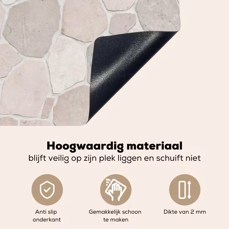 Steen - Patroon - Textuur - Beige Inductie beschemer met haakjes klein -ky-onderkant-nl