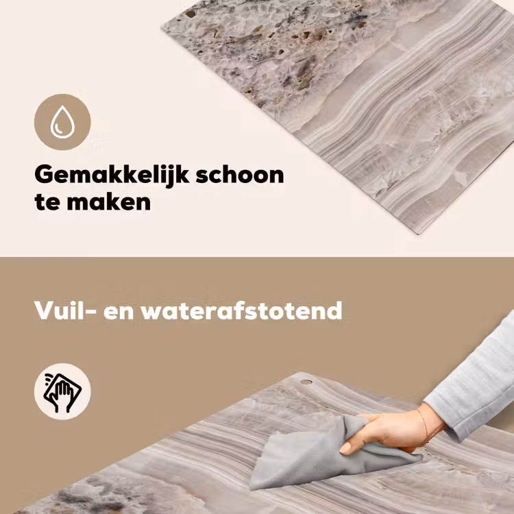 Steen - Textuur - Abstract - Beige - Wit Inductie beschemer met haakjes klein -ky-schoon-nl