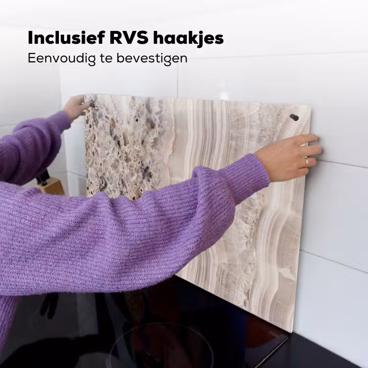 Steen - Textuur - Abstract - Beige - Wit Inductie beschemer met haakjes klein -ky-ophangen-nl