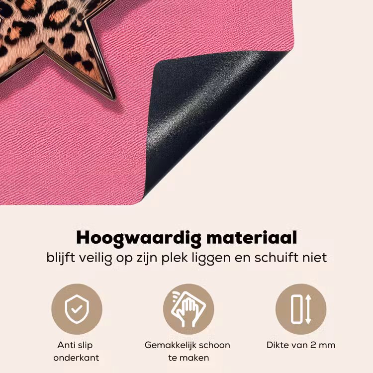 Ster - Luipaard - Print - Roze Inductie beschemer met haakjes middel -ky-onderkant-nl
