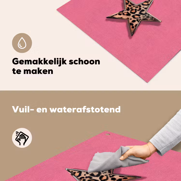 Ster - Luipaard - Print - Roze Inductie beschemer met haakjes middel -ky-schoon-nl