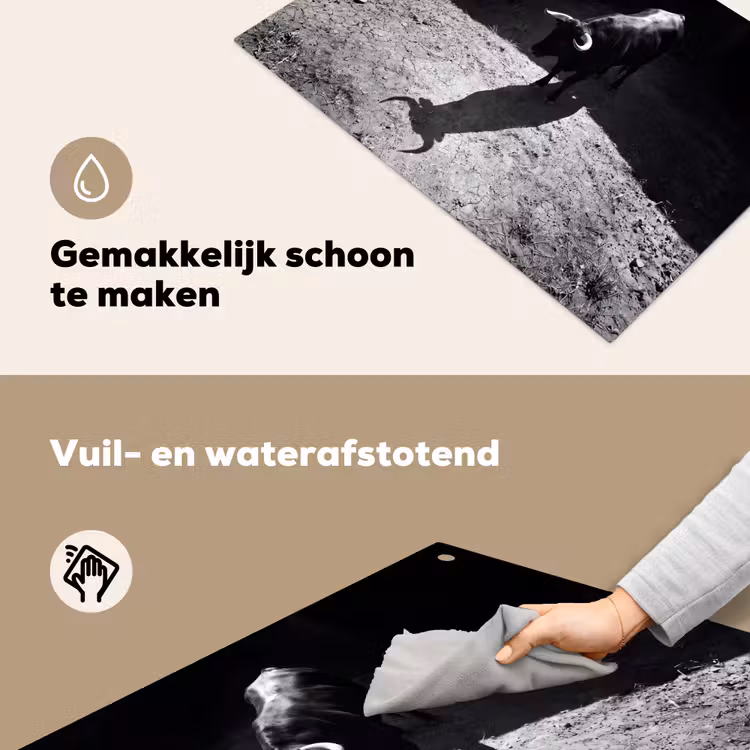 Stier - Schaduw - Dieren - Contrast - Zwart-wit Inductie beschemer met haakjes klein -ky-schoon-nl