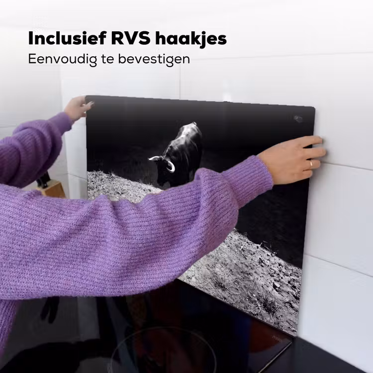 Stier - Schaduw - Dieren - Contrast - Zwart-wit Inductie beschemer met haakjes klein -ky-ophangen-nl