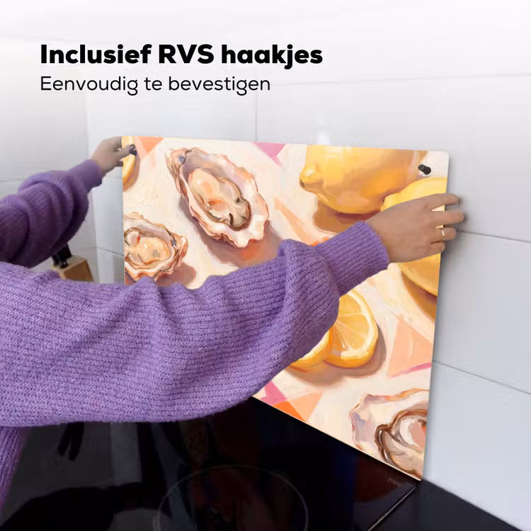 Stilleven - Citroenen - Oesters - Abstract - Oranje Inductie beschemer met haakjes klein -ky-ophangen-nl