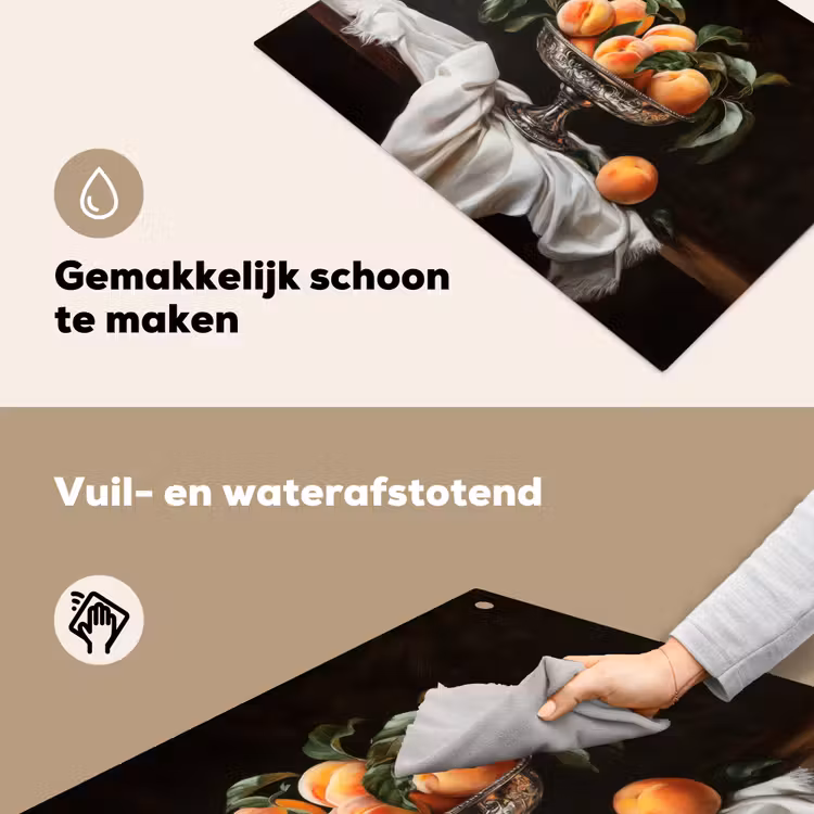 Stilleven - Perziken - Vintage Inductie beschemer met haakjes klein -ky-schoon-nl