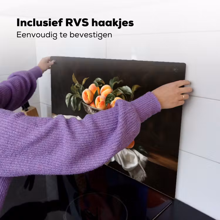 Stilleven - Perziken - Vintage Inductie beschemer met haakjes klein -ky-ophangen-nl