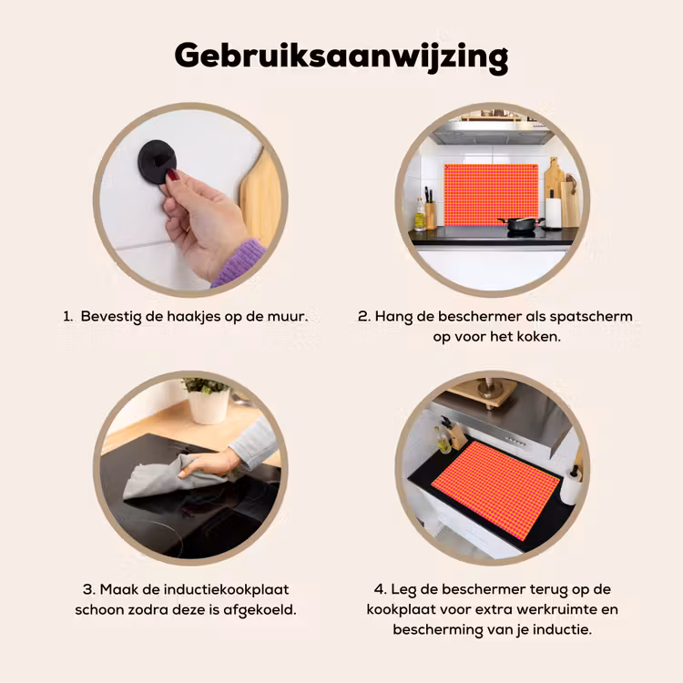 Stippen - Patroon - Oranje Inductie beschemer met haakjes klein 777 -ky-gebruik-nl