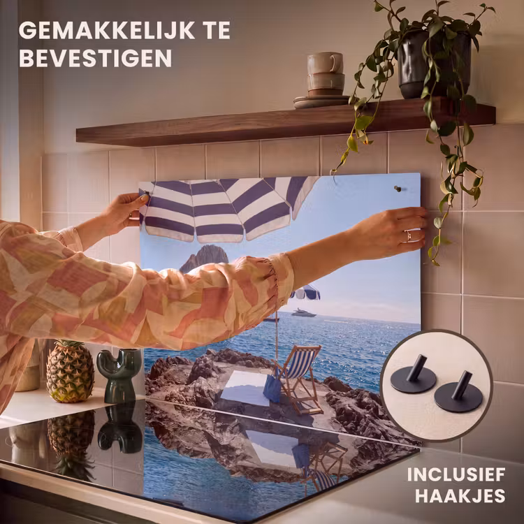 Strand - Ligstoel - Parasol - Zomer - Blauw Inductie beschemer met haakjes klein -ky-ophangen-nl