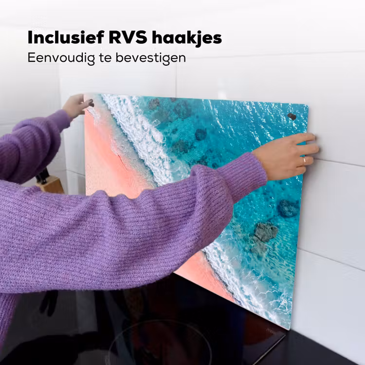 Strand - Oceaan - Golven - Roze Zand - Natuur Inductie beschemer met haakjes klein -ky-ophangen-nl